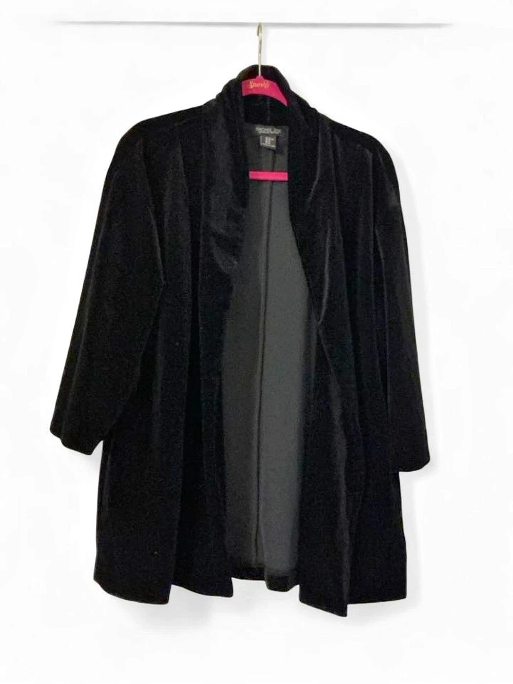 Rachel Zoe Black Velvet Open Front Cardigan Jacket Blazer Pockets XL Cozy